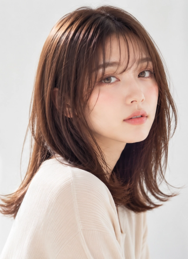 ブラウンのミディアムヘアのサロンモデル